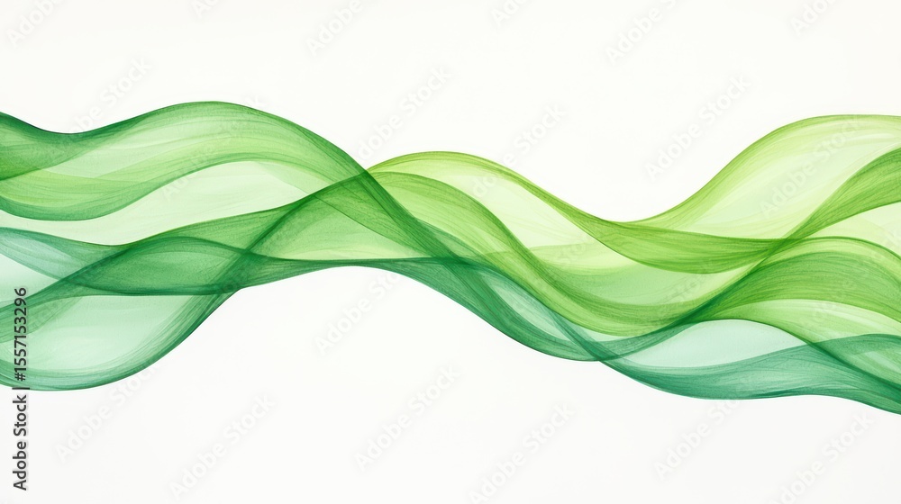 Aufkleber elegant flowing green ribbons on a soft white background creating a soothing abstract design for cre