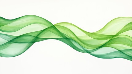 Fototapeta premium Elegant flowing green ribbons on a soft white background creating a soothing abstract design for creative projects and backgrounds