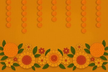 Decorative floral background with hanging garlands and vibrant petals — perfect for Onam, Diwali, and Pongal themes. Ideal for festive branding, cultural campaigns, and seasonal promotions