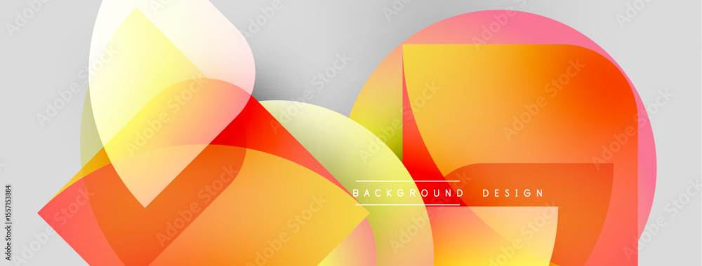Poster Abstract shapes overlap, creating vibrant orange, yellow hues. Modern design with gradient effects. Minimalist style, clean presentation.