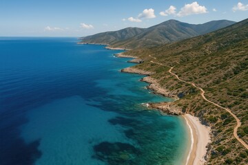 Obraz premium Aerial perspective of the rugged coastline on a peninsular region