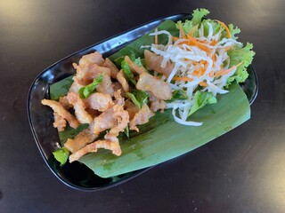 Thai style fried pork and vegetable salad