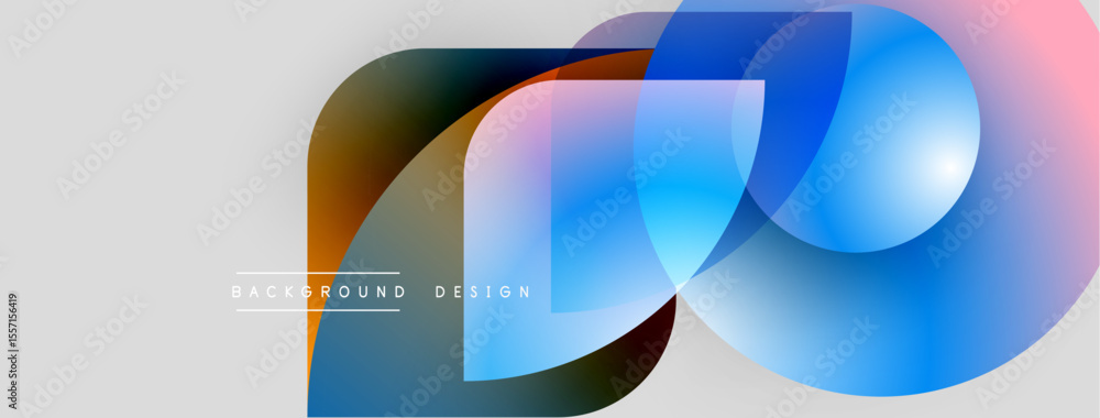 Poster Abstract shapes overlap, creating vibrant color gradients. Modern design elements suggest fluidity, innovation, dynamic composition.