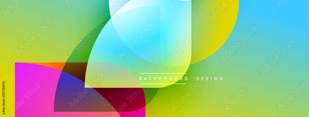 Poster Abstract colorful design features overlapping circles, gradients. Bright hues create dynamic visual effect. Modern background element.