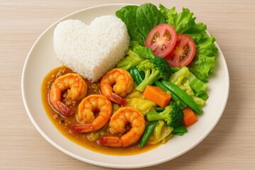 Garlic Pepper Shrimp with Spicy Curry and Stir-Fried Veggies