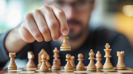 A chess player hovering their hand over the board before making a critical game-winning decision