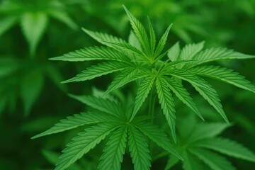 Close-up of lush green marijuana leaves in a natural setting