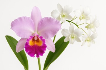 Different types of orchids: cattleya and dendrobium varieties