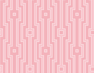 Seamless striped pattern with an abstract design of vertical interlocking pink lines and stripes in a modern style. Vector illustration for texture, wallpaper, background, textile, and wrapping.