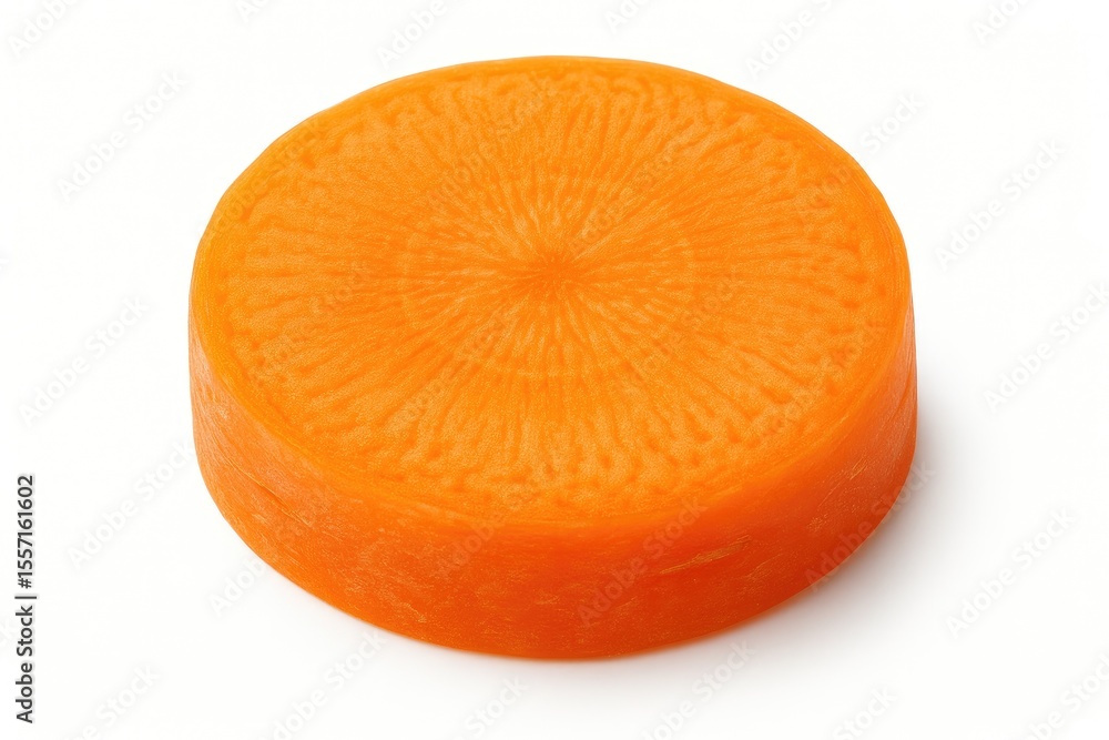 Poster a single carrot segment on a plain white surface