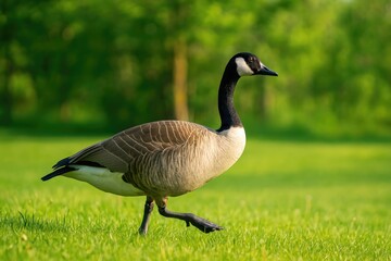 Obraz premium A walking figure in the grassy field with a distinctive jacket style