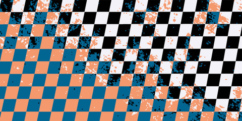 Racing flag sport background horizontal grunge checkered pattern vector design with empty space