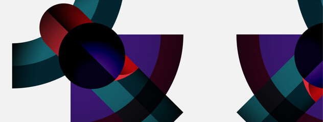 Obraz premium Abstract shapes overlap, creating dynamic composition. Colors blendreds, purples, tealson white background. Modern design elements present.