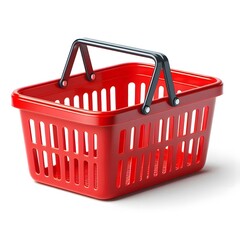 3D Red Shopping Basket Icon Isolated on White Background