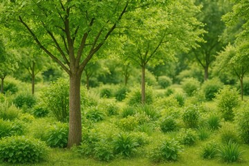 Fototapeta premium Types of trees and plants in gardens