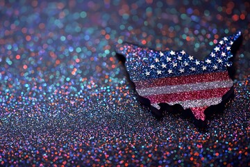 Glittery USA Map Patriotic Sparkle American Flag Festive Decor Fourth of July Glitter Background