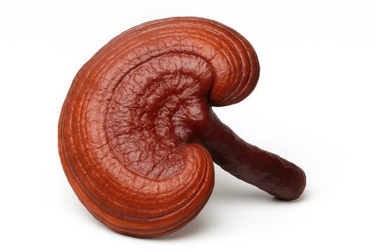 White background featuring isolated Ganoderma lucidum mushroom