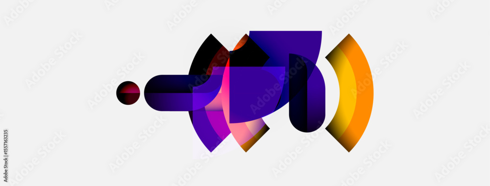 Fototapete abstract shapes overlap, creating dynamic composition. purple, yellow hues dominate white background