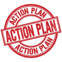 ACTION PLAN written word on red stamp sign