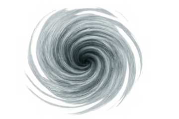 White hair strands swirling, converging into a central vortex against a transparent backdrop, creating an abstract image of motion and energy