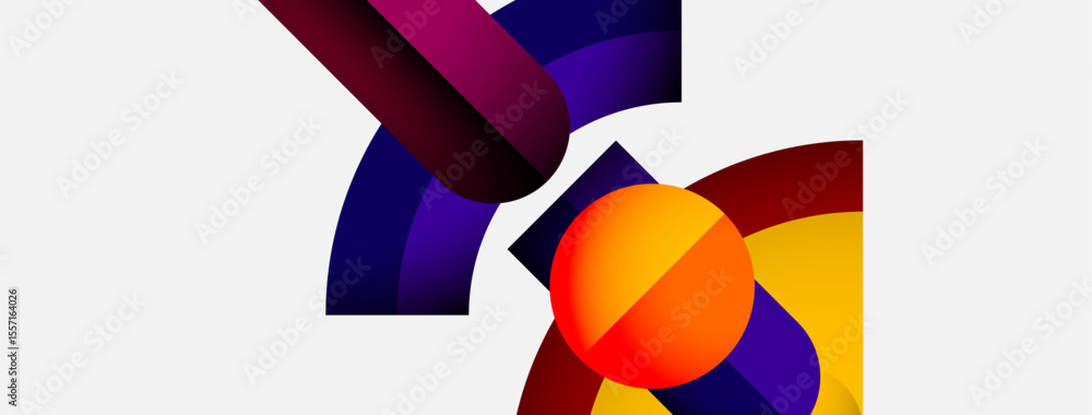 Poster Abstract colorful shapes overlap, creating dynamic visual composition. Bright hues contrast against white background. Modern design.