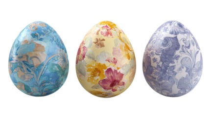 Decorative Easter eggs with floral patterns.