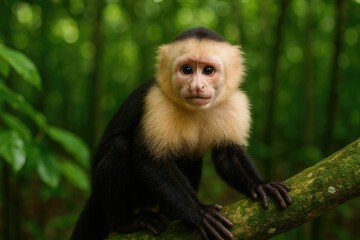 Fototapeta premium White-faced capuchin in Central American rainforest reserve