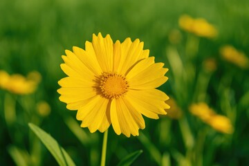 Fototapeta premium Close-up of a vibrant yellow spring flower in bloom featuring Coreopsis species