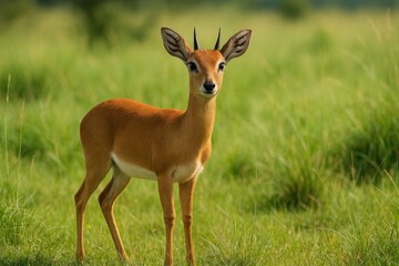 Wild oribi antelope roaming within a protected reserve
