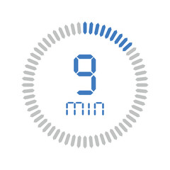Timer 9 minute. Stopwatch isolated set icons. Countdown timer symbol icon set. vector illustration.