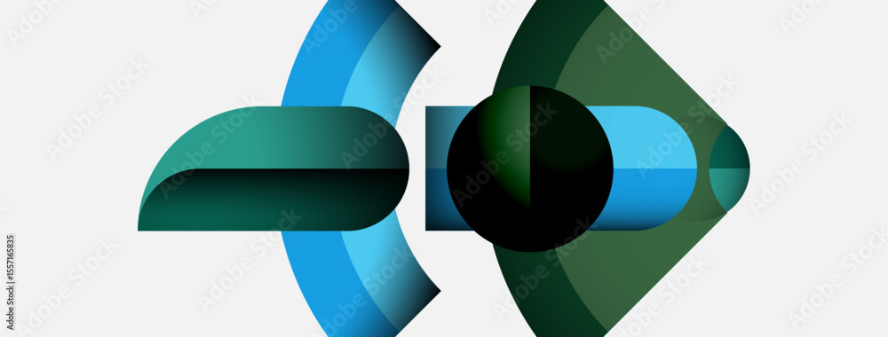 Aufkleber abstract shapes overlap, creating dynamic composition. blue, green hues dominate neutral background.