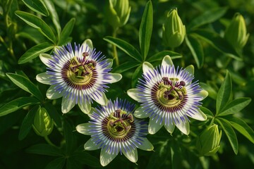 Vivid Passion Flowers in White and Purple Hues