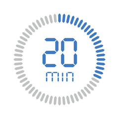 Timer 20 minute. Stopwatch isolated set icons. Countdown timer symbol icon set. vector illustration.