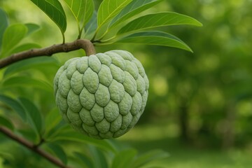 Fototapeta premium Natural Annona squamosa growing on the branch