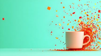 Exploding confetti mug teal background