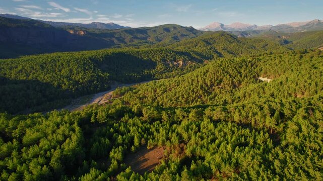 Blue river from Koprulu Tazi canyon, Manavgat Antalya Turkey drone aerial top view