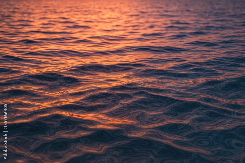 Poster sunset twilight showcasing ripple patterns on ocean waves