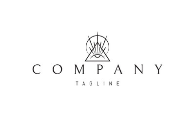 A vector logo featuring an abstract image a glowing eye centered within a triangle, emitting radiant light rays.
