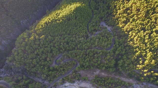 Blue river from Koprulu Tazi canyon, Manavgat Antalya Turkey drone aerial top view