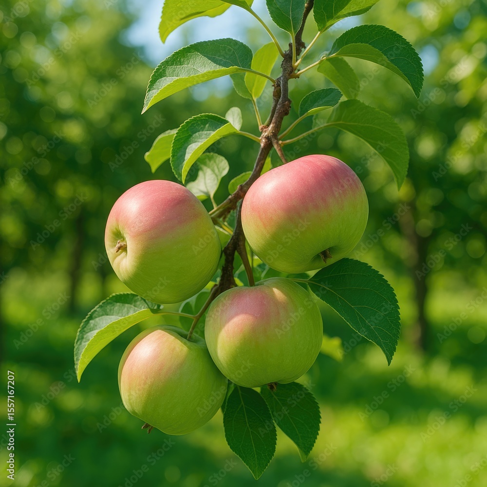 Poster matured apples hanging from a tree branch