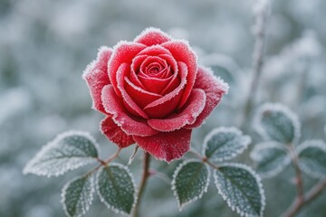 Blooming Rose in Winter Chill