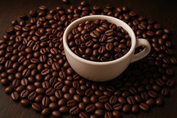 Fototapeta premium Brewed coffee surrounded by roasted beans