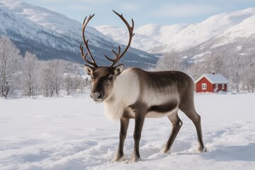 Naklejka premium Wild reindeer thriving in their native Scandinavian habitat