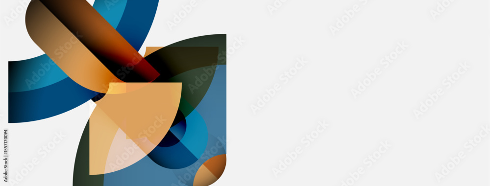 Poster Abstract shapes overlap, creating dynamic composition. Warm, cool colors blend, suggesting movement, depth. Minimalist design, clean background.