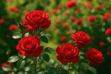 Obraz premium Garden Filled with Red Roses
