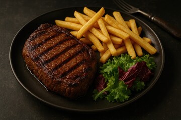 Juicy grilled beef served with crispy fries