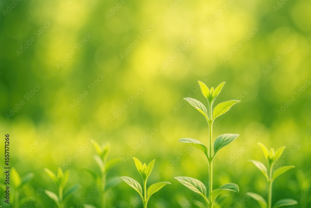 Poster Lush greenery with a soft-focused backdrop, featuring a cluster of plants in the foreground