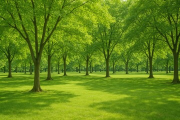 Urban park with lush green trees