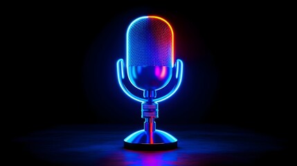 Neon microphone studio recording dark background
