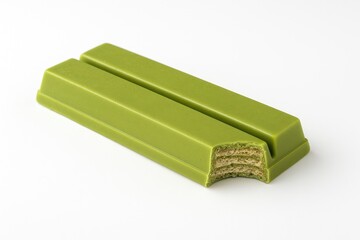 White background showcasing green tea flavored chocolate wafer isolate